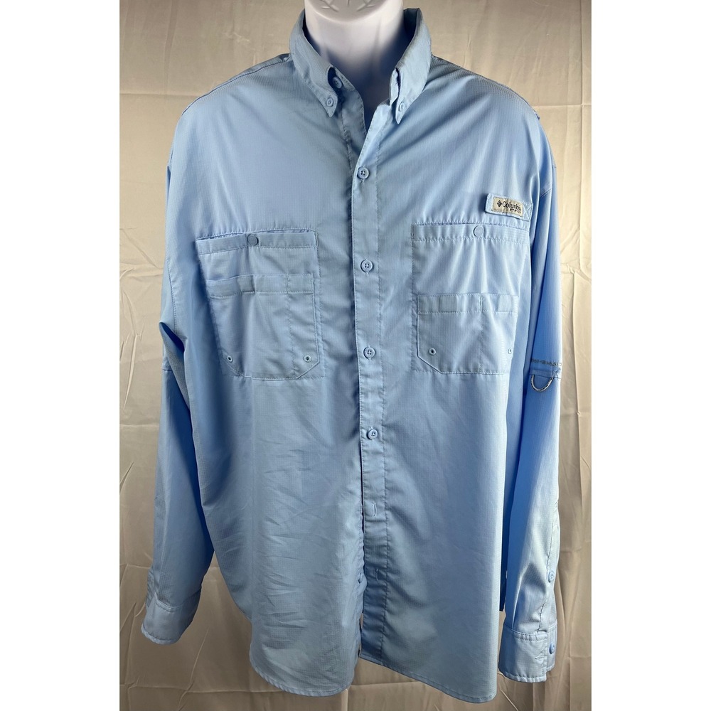 Columbia Men's Long Sleeve PFG Fishing Shirt Light Blue Mesh Back Vented XL